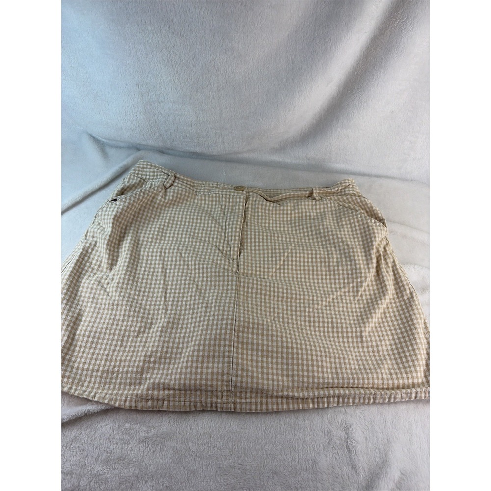 White Stag Vintage Gingham Skort Tan Gingham Pockets Size 16 Casual Golf Tennis